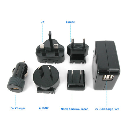 Huntkey TravelMate Multi Plugs USB Wall Charger Adapter 4.2 A US UK EU AU Plugs with Car Charger (D204).