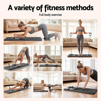Everfit Pilates Board Foldable Reformer Multi Functional Exercise Trainer Black.