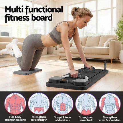 Everfit Pilates Board Foldable Reformer Multi Functional Exercise Trainer Black.