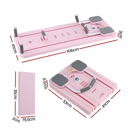 Everfit Pilates Board Foldable Reformer Multi Functional Exercise Trainer Pink.