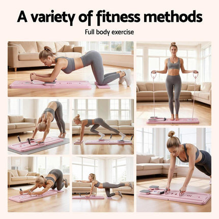 Everfit Pilates Board Foldable Reformer Multi Functional Exercise Trainer Pink.