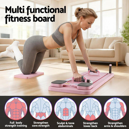 Everfit Pilates Board Foldable Reformer Multi Functional Exercise Trainer Pink.
