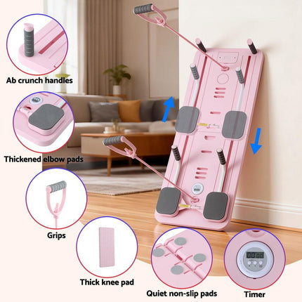 Everfit Pilates Board Foldable Reformer Multi Functional Exercise Trainer Pink.
