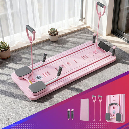 Everfit Pilates Board Foldable Reformer Multi Functional Exercise Trainer Pink.
