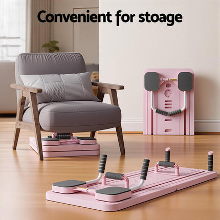 Everfit Pilates Board Foldable Reformer Multi Functional Exercise Trainer Pink.