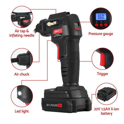Giantz Cordless Tyre Inflator Portable Air Compressor Pump 20V 120PSI Digital LED.