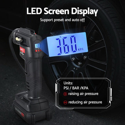 Giantz Cordless Tyre Inflator Portable Air Compressor Pump 20V 120PSI Digital LED.