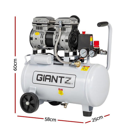 Giantz 24L Air Compressor Quiet 0.75HP Oil-Free Portable Tyre Inflator 40L/Min.