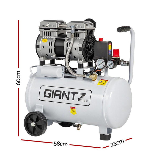 Giantz 24L Air Compressor Quiet 0.75HP Oil-Free Portable Tyre Inflator 40L/Min.
