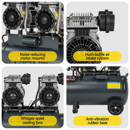 Giantz 50L Air Compressor Quiet 3.0HP Oil-Free Portable Tyre Inflator 200L/Min.