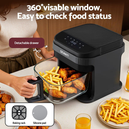 Devanti Air Fryer 5.5L Touch Control Electric Cooker 1200W Black.