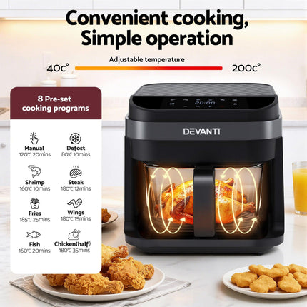 Devanti Air Fryer 5.5L Touch Control Electric Cooker 1200W Black.