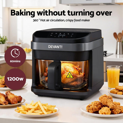 Devanti Air Fryer 5.5L Touch Control Electric Cooker 1200W Black.