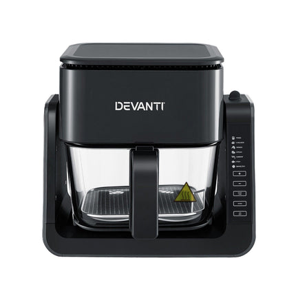 Devanti 2-IN-1 Air Fryer 5.5L Dual Zone Fryers Electric Cooker with Top BBQ Grill & Bot.