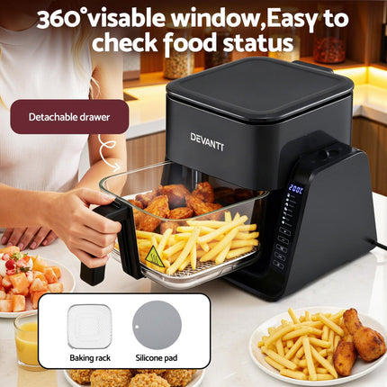 Devanti 2-IN-1 Air Fryer 5.5L Dual Zone Fryers Electric Cooker with Top BBQ Grill & Bot.