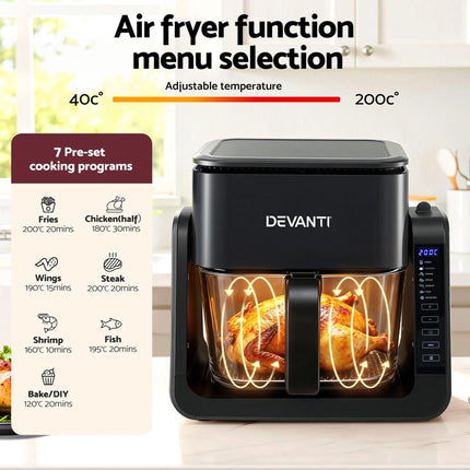 Devanti 2-IN-1 Air Fryer 5.5L Dual Zone Fryers Electric Cooker with Top BBQ Grill & Bot.