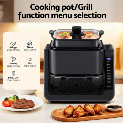 Devanti 2-IN-1 Air Fryer 5.5L Dual Zone Fryers Electric Cooker with Top BBQ Grill & Bot.
