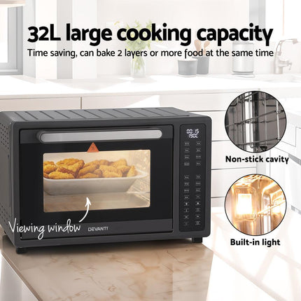Devanti Air Fryer 32L W/ LCD Touch Oven 1700W.