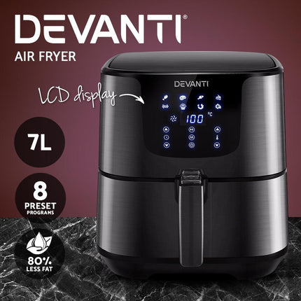 Devanti Air Fryer 7L LCD Fryers Black.