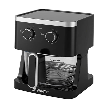 Devanti 4.5L Glass Air Fryer Kitchen Oven Knob Control 1350W Healthy Cooker Black