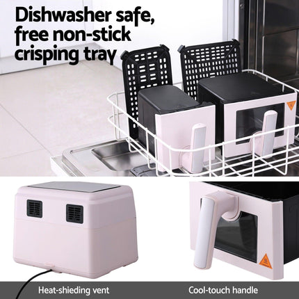 Devanti Air Fryer 9L Dual Zone Fryers 2600W Pink.