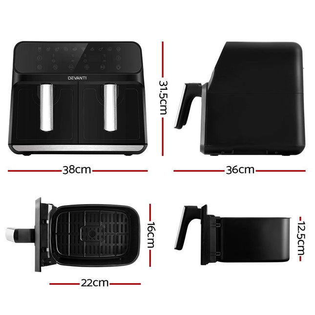 Devanti Air Fryer 8L Dual Zone Fryers.