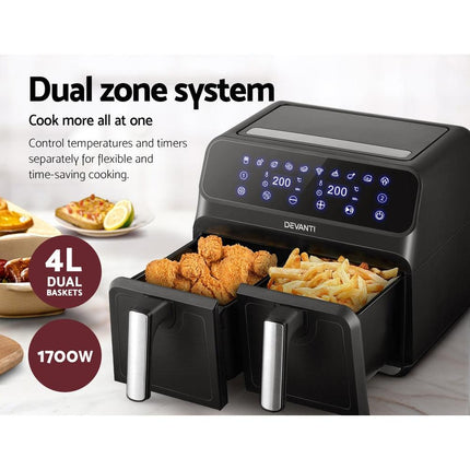Devanti Air Fryer 8L Dual Zone Fryers.