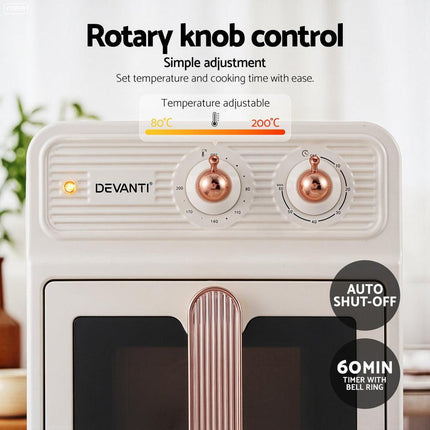 Devanti 6L Air Fryer Knob Control 1700W Cream.