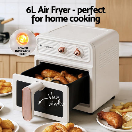 Devanti 6L Air Fryer Knob Control 1700W Cream.