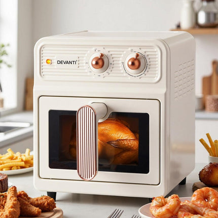 Devanti 6L Air Fryer Knob Control 1700W Cream.