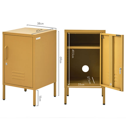Artiss Bedside Table Metal Cabinet - Yellow.