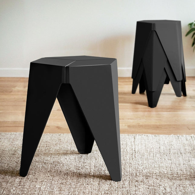 Artiss 4PC Puzzle Stool Plastic Bar Stools Stackable Black.