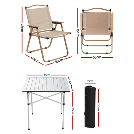 Weisshorn 3pc Camping Table Chair Set Outdoor Folding Aluminium Portable Picnic.