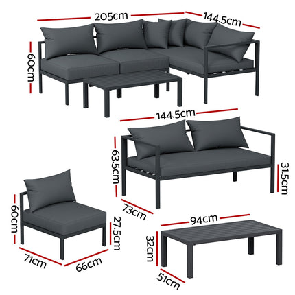 Gardeon 4 Seater Outdoor Sofa Set Aluminium Patio Furniture Setting 4PC Charcoal.