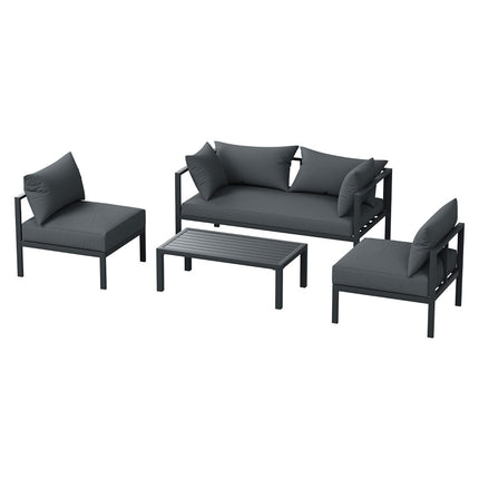 Gardeon 4 Seater Outdoor Sofa Set Aluminium Patio Furniture Setting 4PC Charcoal.