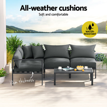 Gardeon 4 Seater Outdoor Sofa Set Aluminium Patio Furniture Setting 4PC Charcoal.