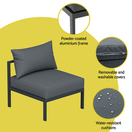 Gardeon 4 Seater Outdoor Sofa Set Aluminium Patio Furniture Setting 4PC Charcoal.