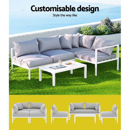 Gardeon 4 Seater Outdoor Sofa Set Aluminium Lounge Setting.