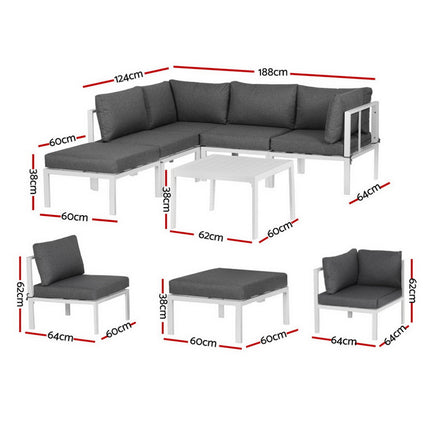 Gardeon 6PCS Outdoor Sofa Set Aluminium Table and Chairs Lounge Patio Furniture.