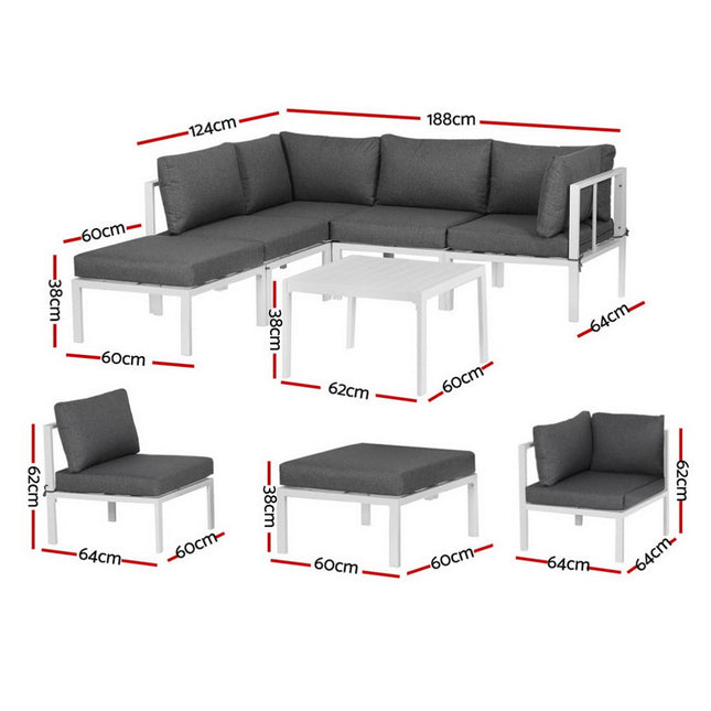 Gardeon 6PCS Outdoor Sofa Set Aluminium Table and Chairs Lounge Patio Furniture.