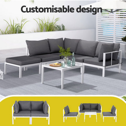 Gardeon 6PCS Outdoor Sofa Set Aluminium Table and Chairs Lounge Patio Furniture.
