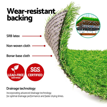 Prime Turf Artificial Grass 20mm 2mx5m Synthetic Fake Lawn Turf Plastic Plant 4-coloured.