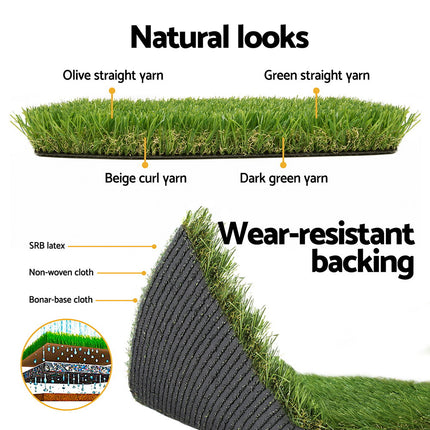 Prime Turf Artificial Grass 35mm 2mx5m Synthetic Fake Lawn Turf Plastic Plant 4-coloured.