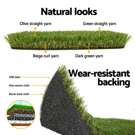 Prime Turf Artificial Grass 45mm 1mx10m Synthetic Fake Lawn Turf Plastic Plant 4-coloured.