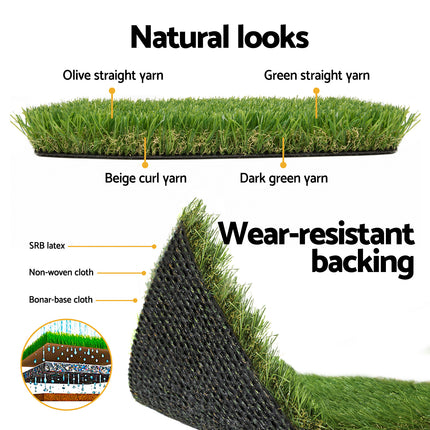 Prime Turf Artificial Grass 30mm 2mx5m 20SQM Synthetic Fake Lawn Turf Plastic Plant 4-coloured.