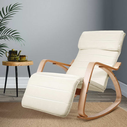 Artiss Rocking Armchair Footrest Nursing Beige Afton.