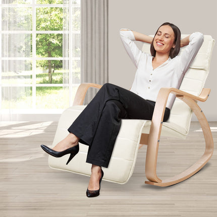 Artiss Rocking Armchair Footrest Nursing Beige Afton.