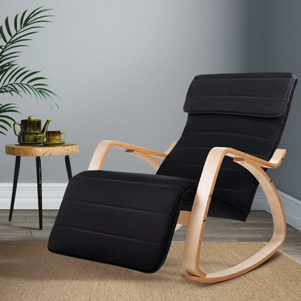 Artiss Rocking Armchair Footrest Nursing Black Afton.