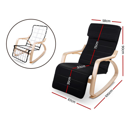 Artiss Rocking Armchair Footrest Nursing Black Afton.
