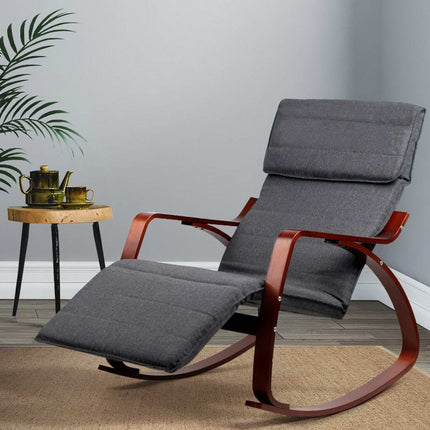 Artiss Rocking Armchair Footrest Nursing Charcoal Afton.